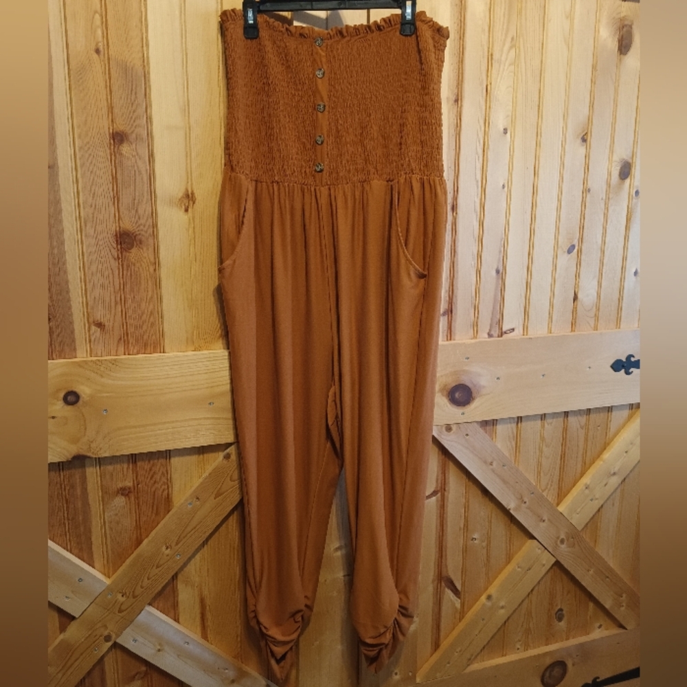 Jolie & Joy-  Size 2X Brown/Tan tube top style jumpsuit, strapless